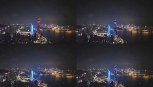 珠海中心大厦夜景航拍城市夜晚摩天大楼灯光高清在线视频素材下载