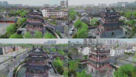 江苏淮安闻思寺古建筑寺庙白天航拍高清在线视频素材下载