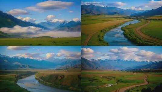 新疆山川河流草原风光高清在线视频素材下载