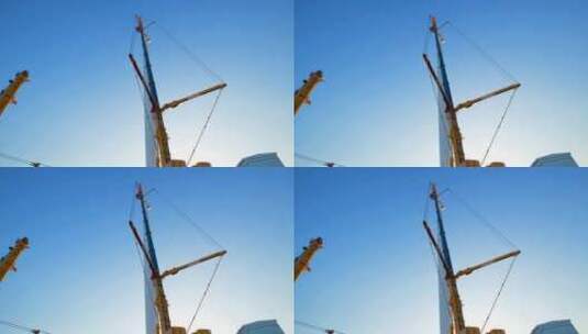 新能源风机建设 风机吊装咱装 风电运行高清在线视频素材下载