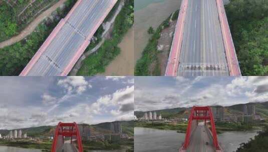 西双版纳澜沧江黎明大桥航拍高清在线视频素材下载