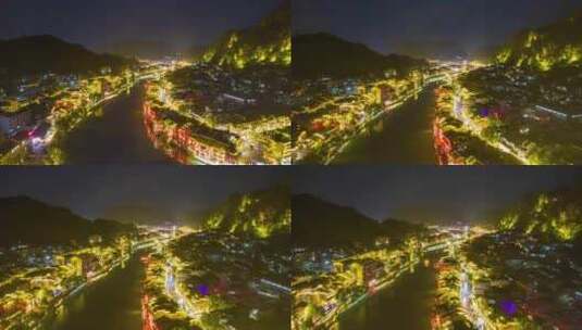 贵州镇远古镇夜景航拍延时高清在线视频素材下载
