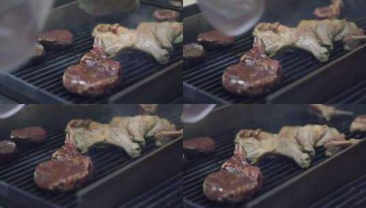炭火烤肉韩式烧烤烤肉美食晚餐高清在线视频素材下载