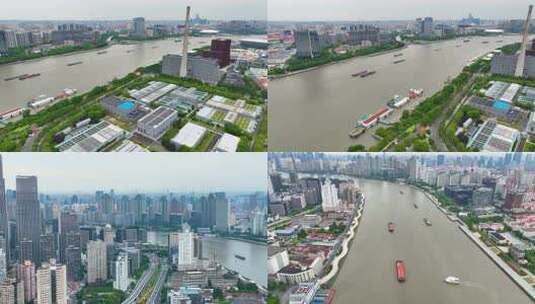 上海市黄浦江城市地标南浦大桥车流江景河流高清在线视频素材下载