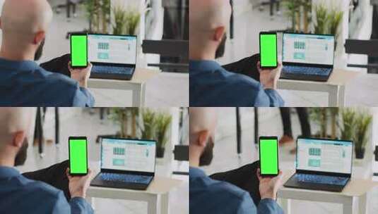 员工手持绿屏电话高清在线视频素材下载