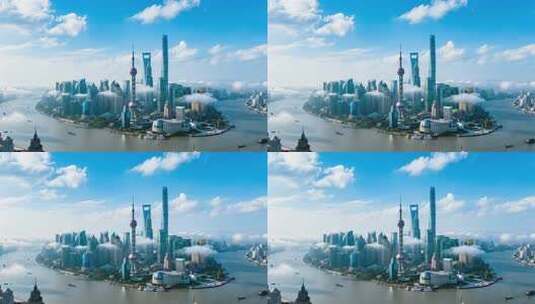 上海陆家嘴城市天际线全景高清在线视频素材下载