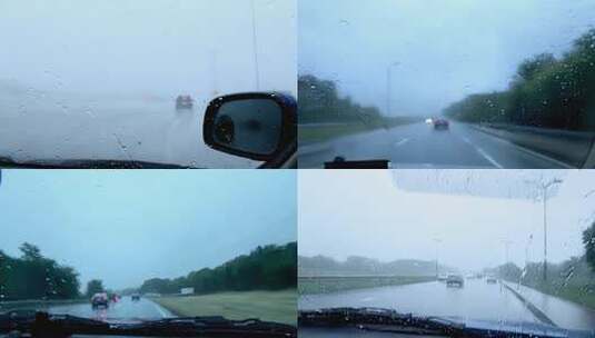 雨天车内视角看道路行车高清在线视频素材下载