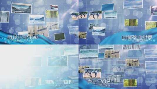 蓝色照片墙图文展示ae模板文件夹高清AE视频素材下载