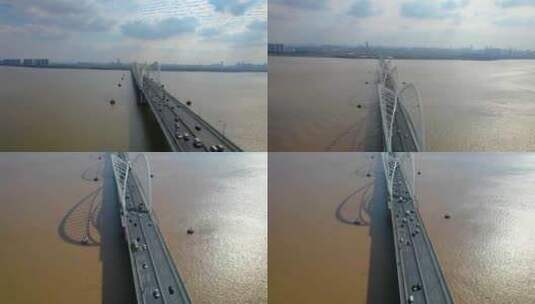 杭州钱塘江九堡大桥航拍高清在线视频素材下载