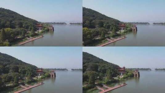 航拍武汉旅游5A级东湖景区楚城古建筑城墙高清在线视频素材下载