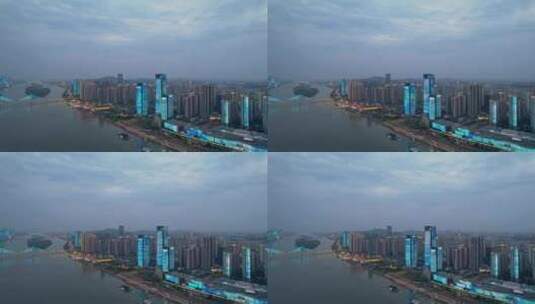 中国长沙城市夜景航拍高清在线视频素材下载