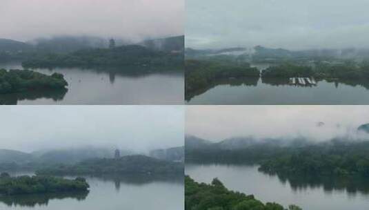 杭州西湖烟雨苏堤雷峰塔三潭印月航拍合集高清在线视频素材下载