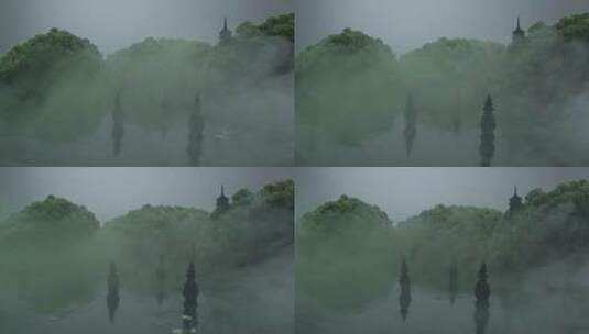 4K花菜组成的烟雨蒙蒙的西湖1高清在线视频素材下载
