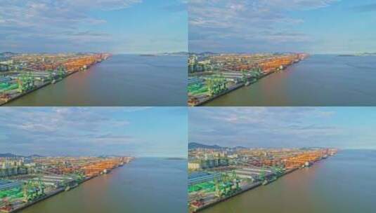 航拍城市货运码头集装箱码头货轮高清在线视频素材下载