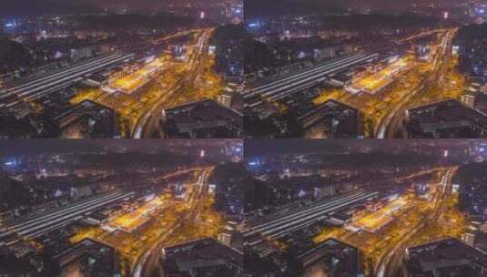 广州_广州火车站_环绕航拍夜景延时4K高清在线视频素材下载