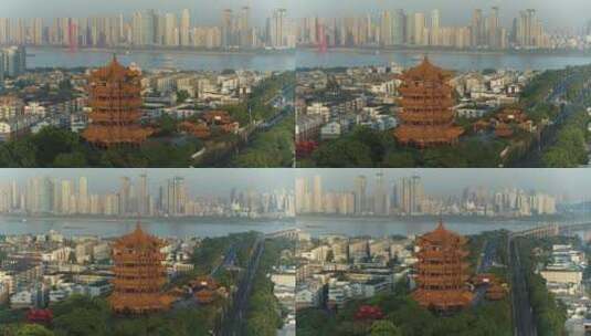 武汉黄鹤楼航拍长江鹦鹉洲大桥高清在线视频素材下载