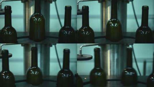 葡萄酒厂酒瓶输送机白葡萄酒生产瓶清洗和灌装高清在线视频素材下载
