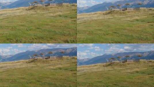 草原上的观景台凉亭在蓝天白云背景高清在线视频素材下载