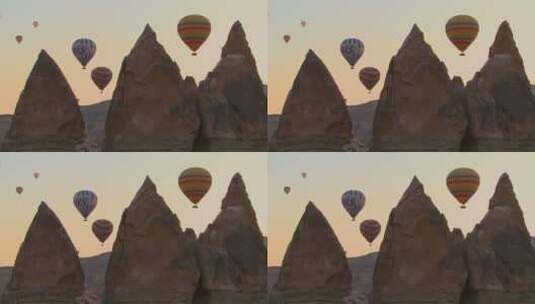 山峰上空的热气球高清在线视频素材下载