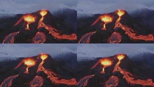 航拍喷涌的火山岩浆高清在线视频素材下载