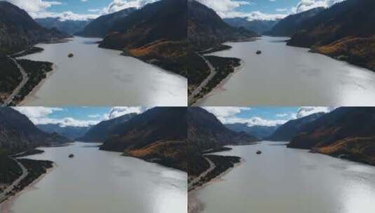 西藏湖泊视频航拍高原藏区然乌湖湖心小岛高清在线视频素材下载