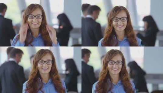 女人微笑的戴上眼镜高清在线视频素材下载