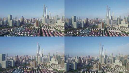 上海陆家嘴蓝天城市航4K高清在线视频素材下载