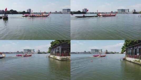 航拍划龙舟比赛4k摄影高清在线视频素材下载
