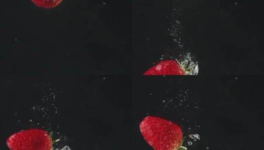 慢镜头特写拍摄新鲜草莓落入水中唯美创意视频高清在线视频素材下载