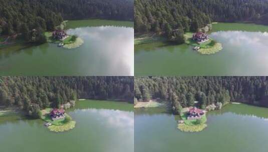 湖边房屋的鸟瞰高清在线视频素材下载