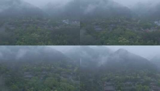 天台山国清寺建筑视频航拍高清在线视频素材下载