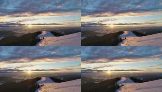 阴天冬日风景背景中的日出高清在线视频素材下载