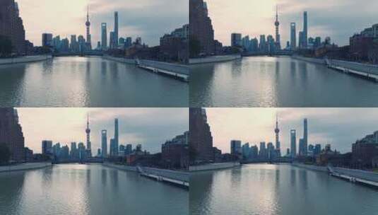 上海苏州河清晨航拍风光高清在线视频素材下载