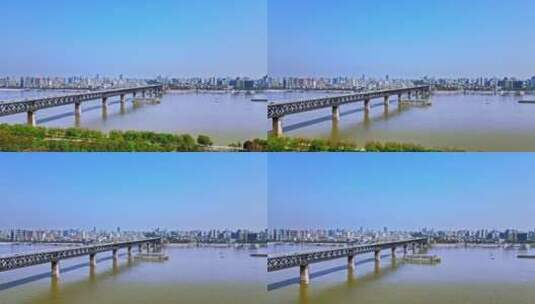 航拍武汉龟山电视塔武汉长江大桥高清在线视频素材下载