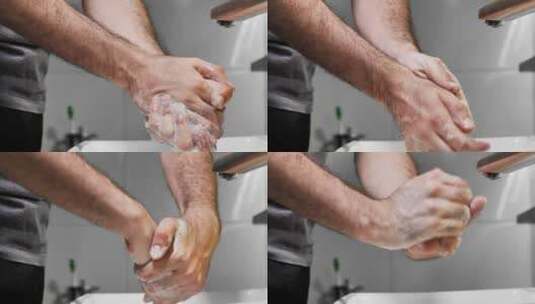 男子用肥皂洗手_详细视图高清在线视频素材下载
