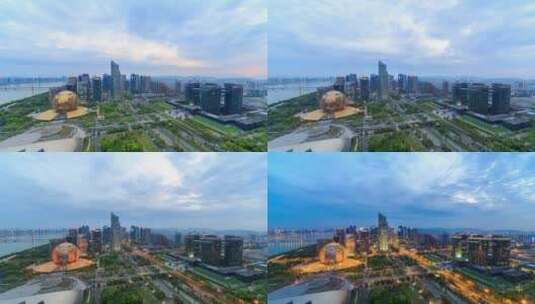 杭州城市天际线日转夜延时摄影高清在线视频素材下载