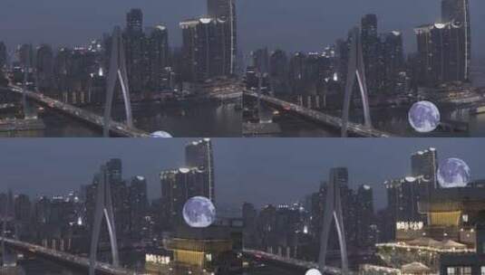 重庆千厮门大桥夜景航拍高清在线视频素材下载