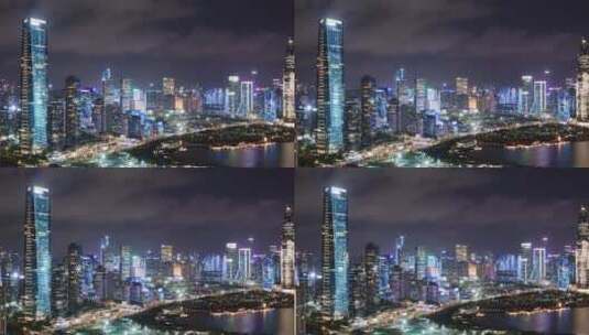 夜晚深圳后海湾现代航拍城市风光高清在线视频素材下载
