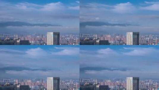 江西省九江市清晨从城区远眺庐山云雾的延时高清在线视频素材下载