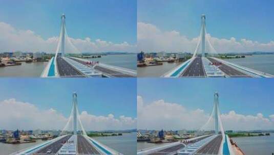东莞滨海湾大桥正面低角度仰拍全景右环绕高清在线视频素材下载