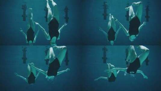 水下花样游泳的运动员高清在线视频素材下载