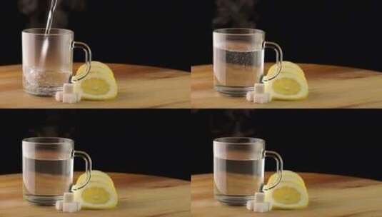 把热茶倒在透明杯子上高清在线视频素材下载