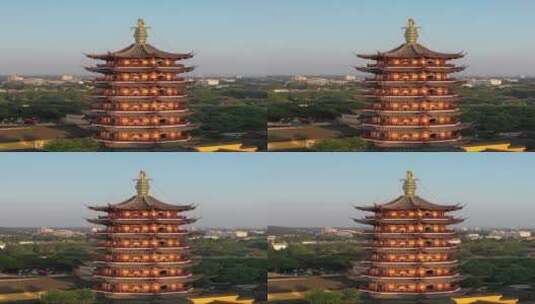 南京鼓楼古鸡鸣寺古建筑城市地标风光航拍高清在线视频素材下载