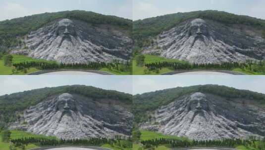 湖北襄阳伏羲摩崖石刻雕像航拍高清在线视频素材下载