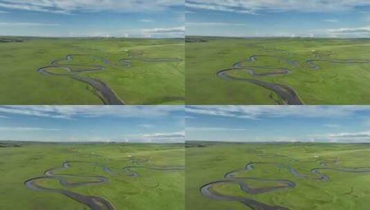 航拍呼伦贝尔草原蜿蜒的河流高清在线视频素材下载