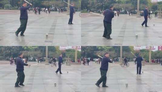 广场市民散步打陀螺健身高清在线视频素材下载