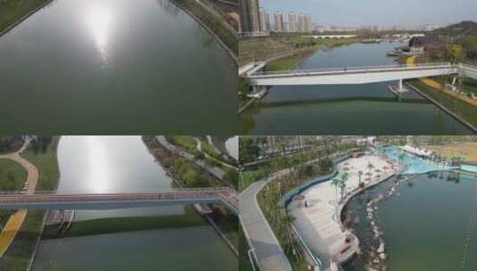 深秋西安小三亚长安公园子午桥游玩郊游航拍高清在线视频素材下载