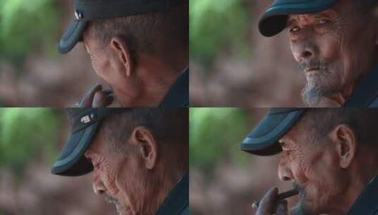农村留守老人视频农村老人抽烟特写高清在线视频素材下载