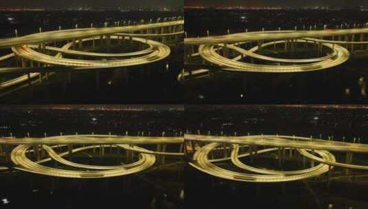 立交桥夜景城市宣传车流航拍延时高清在线视频素材下载