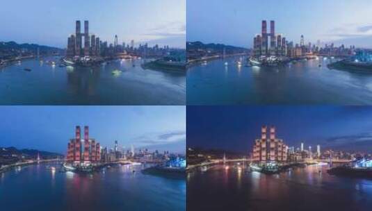 延时摄影重庆地标天际线夜景与游轮船轨高清在线视频素材下载